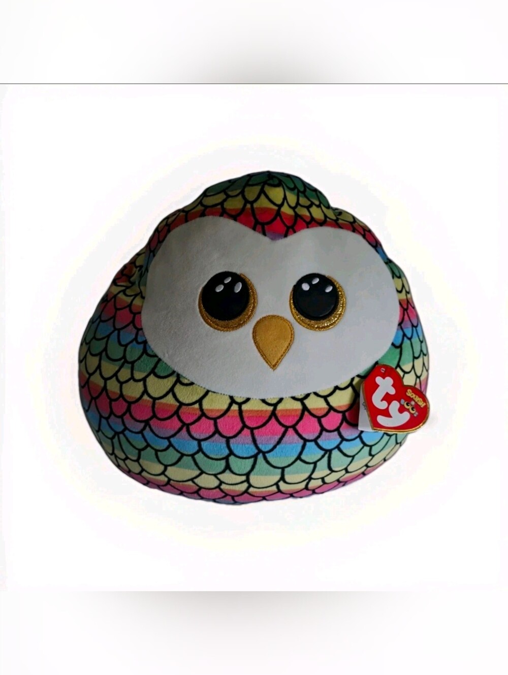 TY Squish-A-Boos Owen Owl Plush Stuffed Animal Pillow Rainbow Multicolor 14"